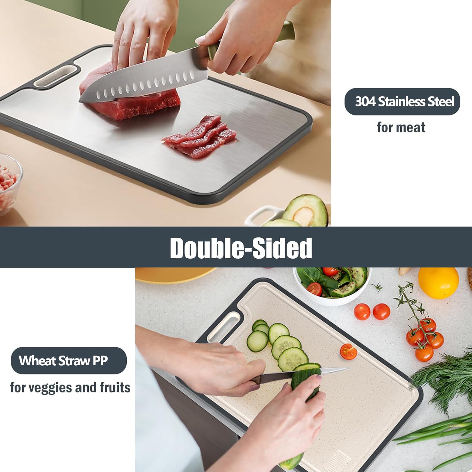 304 Stainless Steel Cutting Board by [Brand Name] - Non-Slip, Easy to Clean, Dishwasher Safe | 16 x 11 In