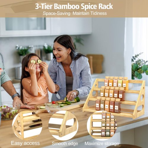 Banlilus Spice Rack - Bamboo Spice Rack Organization for Cabinet/Countertop