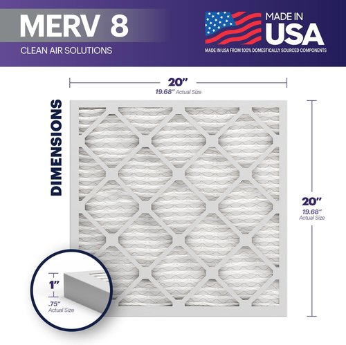 BNX TruFilter MERV 8 Air Filters | 20x20x1 Electrostatic Pleated (6-Pack) - Dust & Pet Defense, Made in USA