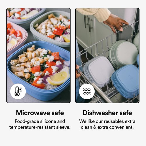 STOJO Collapsible Sandwich Box – 24oz, Reusable Food Storage Container, Silicone Bowl for Hot/Cold Food – Meal Prep, Lunch, Camping, Hiking – Dishwasher Safe (Translucent Carnation, Set of 5)