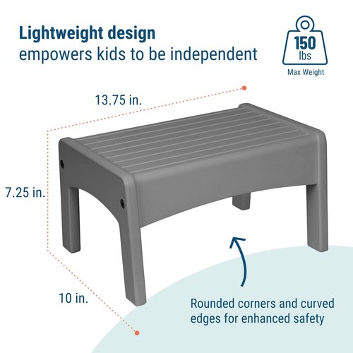 Wildkin Wooden Slatted Step Stool for Adults & Kids – Skid-Proof, 14 x 9.5 x 7 in, Durable for Bathroom & Kitchen Use, Holds Up to 150 lbs - Gray