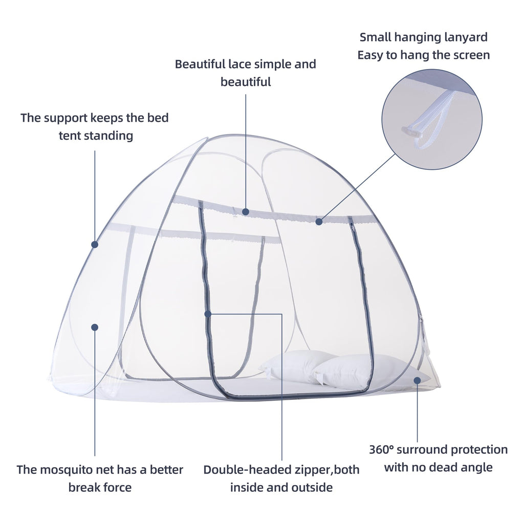 Pop-Up Mosquito Net Tent for Bed, Portable Folding Design Camping Travel Mosquito Tent with Net Bottom for Baby Adults, Easy to Install and Wash for Queen Size Bed 79 x 59 x 59 inch