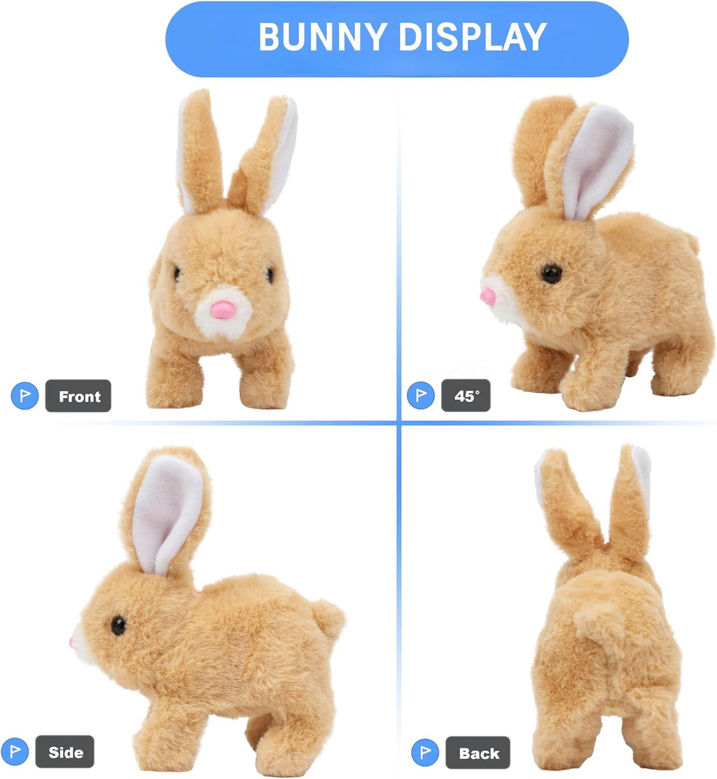 Skiennix Interactive Hopping Bunny Plush Toy - Realistic Easter Rabbit with Sounds & Movements | Brown & White