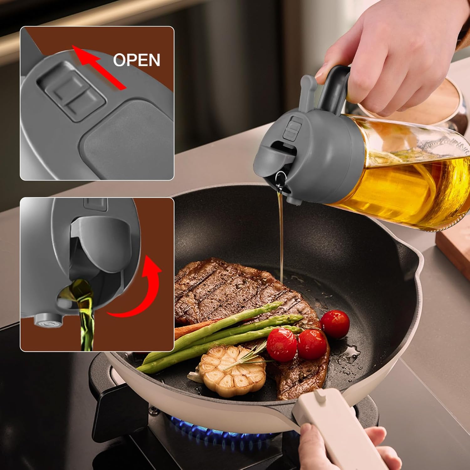 YARRAMATE 16oz Olive Oil Sprayer - Food-Grade 2-in-1 Dispenser for Cooking & BBQ | Gray