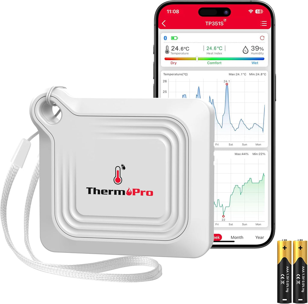 ThermoPro Bluetooth Thermometer - 260FT Range Temperature & Humidity Monitor | Remote App Control & Data Logging (TP351)