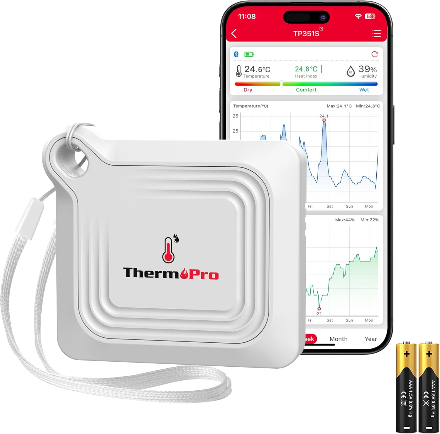 ThermoPro Bluetooth Thermometer - 260FT Range Temperature & Humidity Monitor | Remote App Control & Data Logging (TP351)