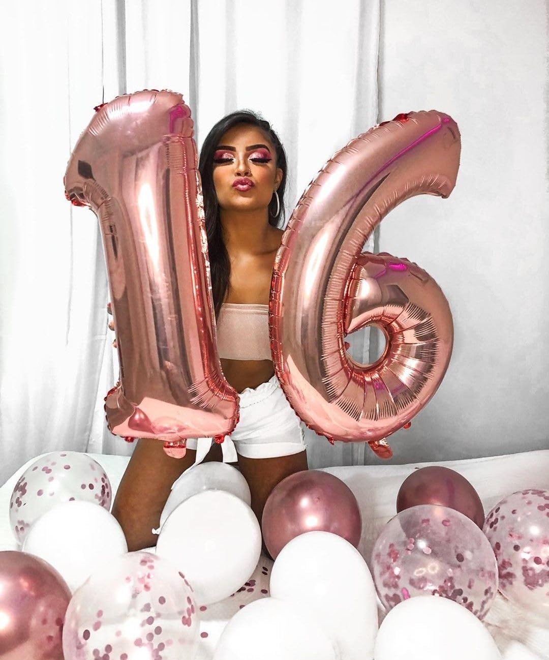 Rose Gold Foil Balloon Numbers by [Brand Name] - 40 Inch Sweet 16 Decorations for Birthdays & Events