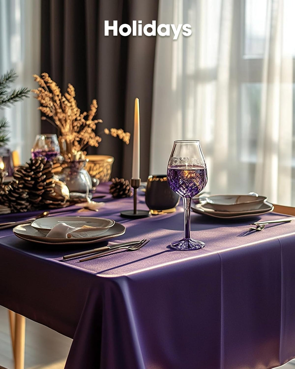 Pureegg Disposable Plastic Table Cloths - Leakproof & Sturdy, 54 x 108 Inch, Purple | 8 Pack for Graduation Party Decorations
