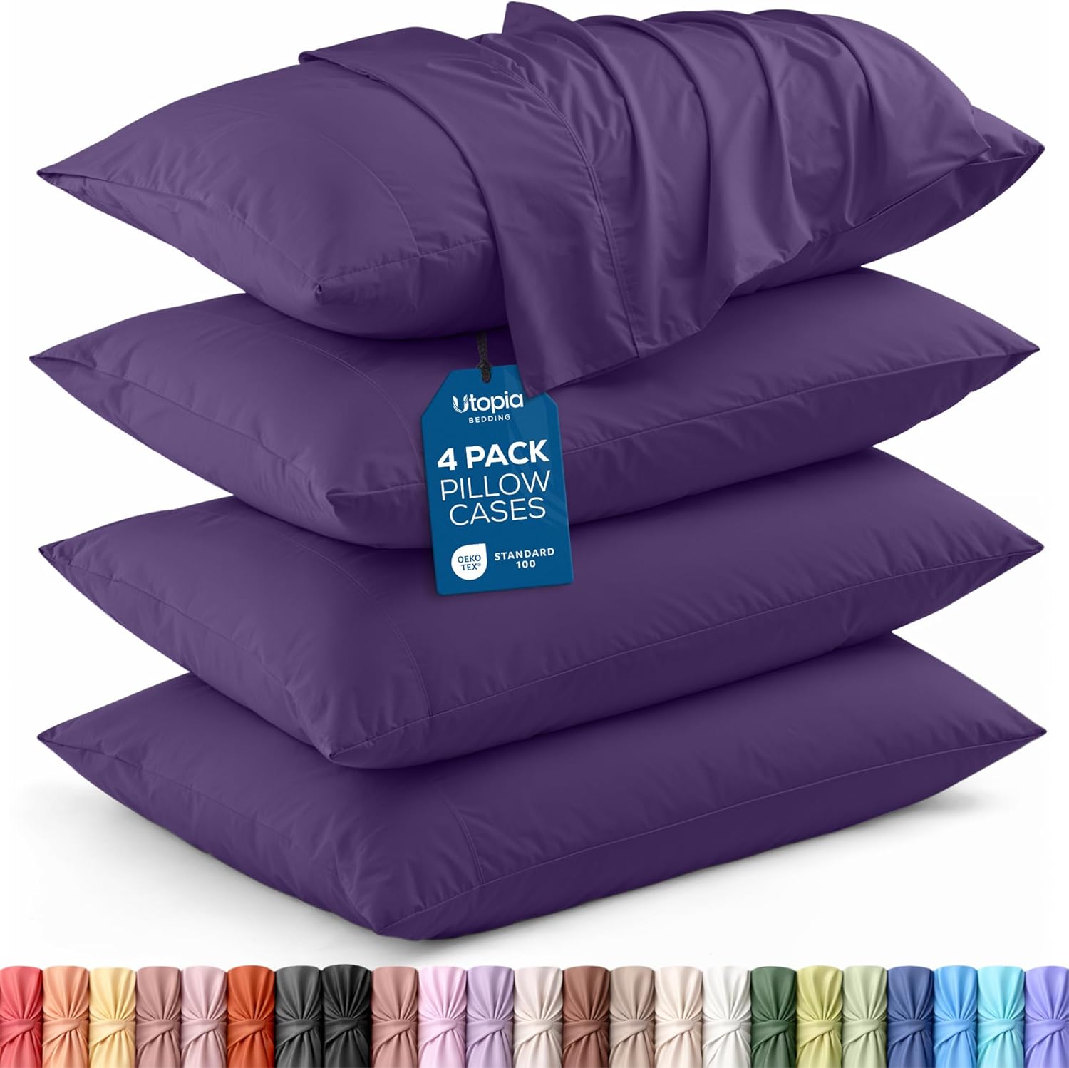 Utopia Bedding Standard Pillowcases - Soft Brushed Microfiber - 4 Pack, Fade Resistant, 20" x 26" - Eggplant