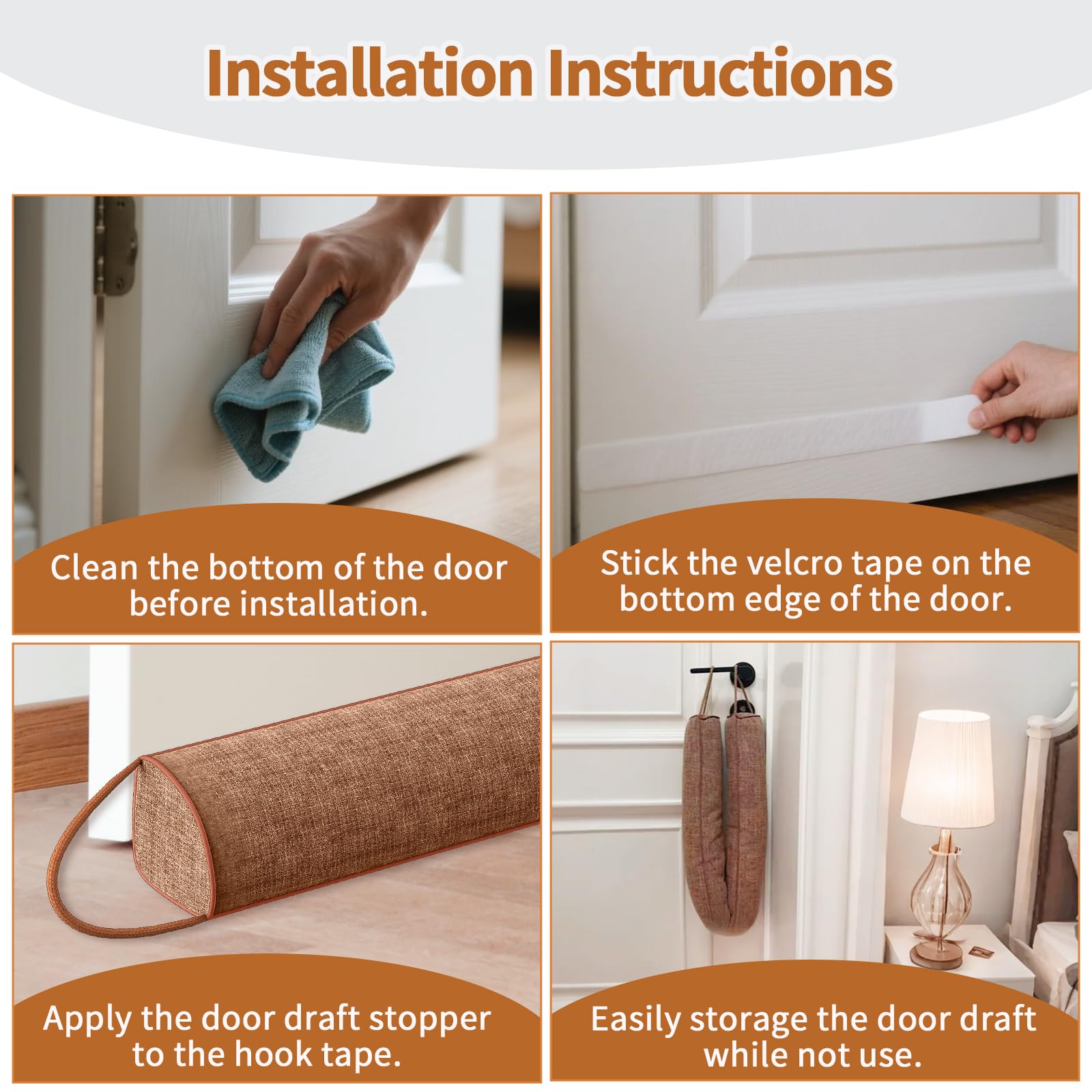 QUOLIX Triangle Under Door Draft Stopper Bottom Door Gap Filler & Seal Windproof Coating Cover Fits 30” to 36” Door Block Noise, Sound, Hot Air, Light, Bugs Easy Install Draft Blocker (36inch-Brown)