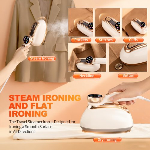 Travel Steamer for Clothes, 1200W Handheld Fabric Steamer for Clothes, 6 Modes with LCD Display, Powerful Wrinkle Remover for Home & Travel, 160ml Water Tank, 10S Fast Heat-Up, White, 1 Piece