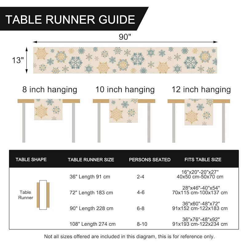 Seliem Winter Gold Blue Snowflakes Table Runner 13" x 90" - Farmhouse Linen