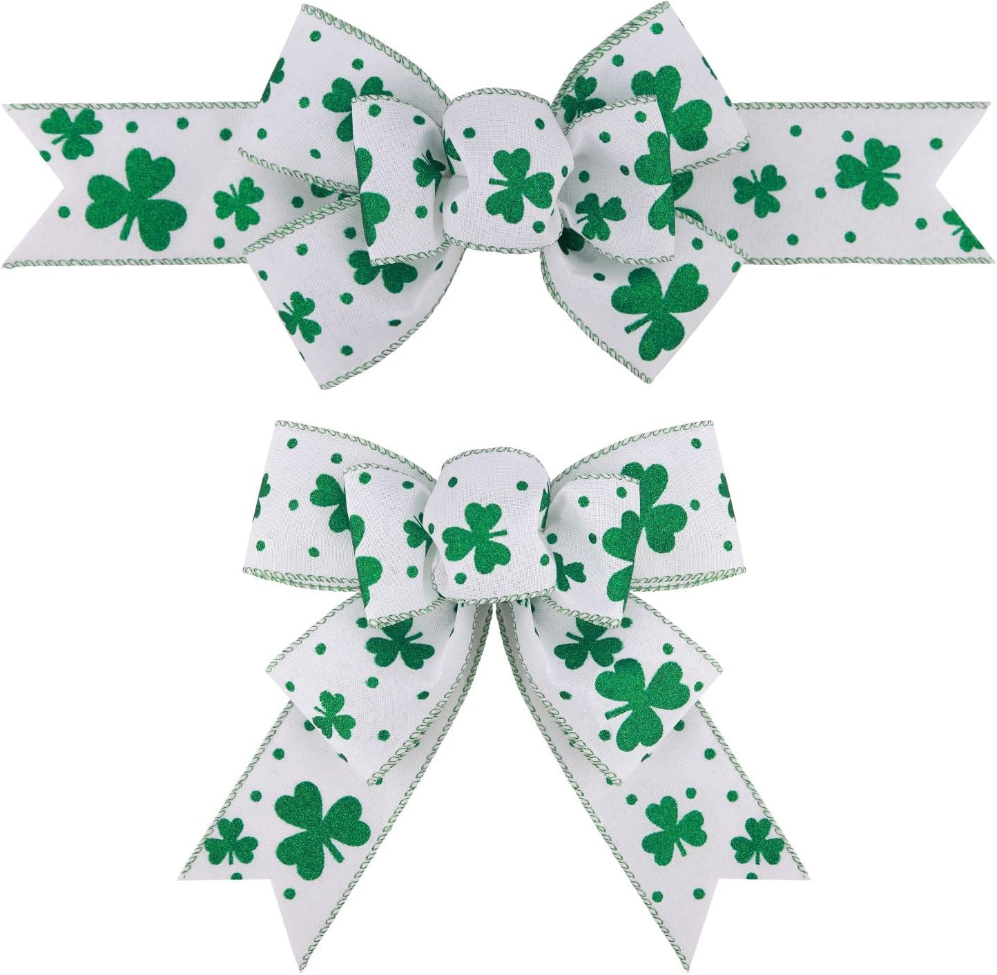 Meseey St. Patrick's Day Bow Wreath Decoration - Reusable Green & White Shamrock Bows for Home Decor | 2 Pcs Set