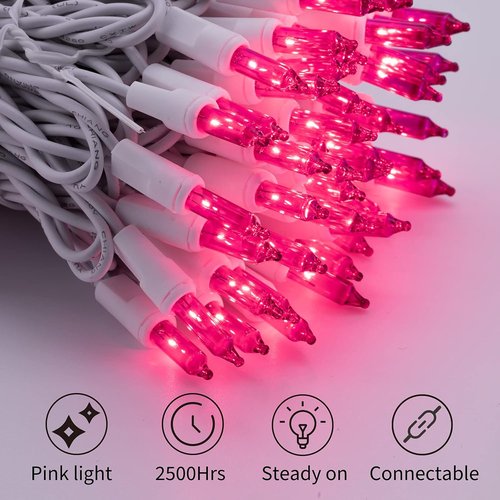 Christmas Pink Mini String Lights - 100 Count Waterproof Fairy Lights for Indoor/Outdoor Decor | 25 Feet