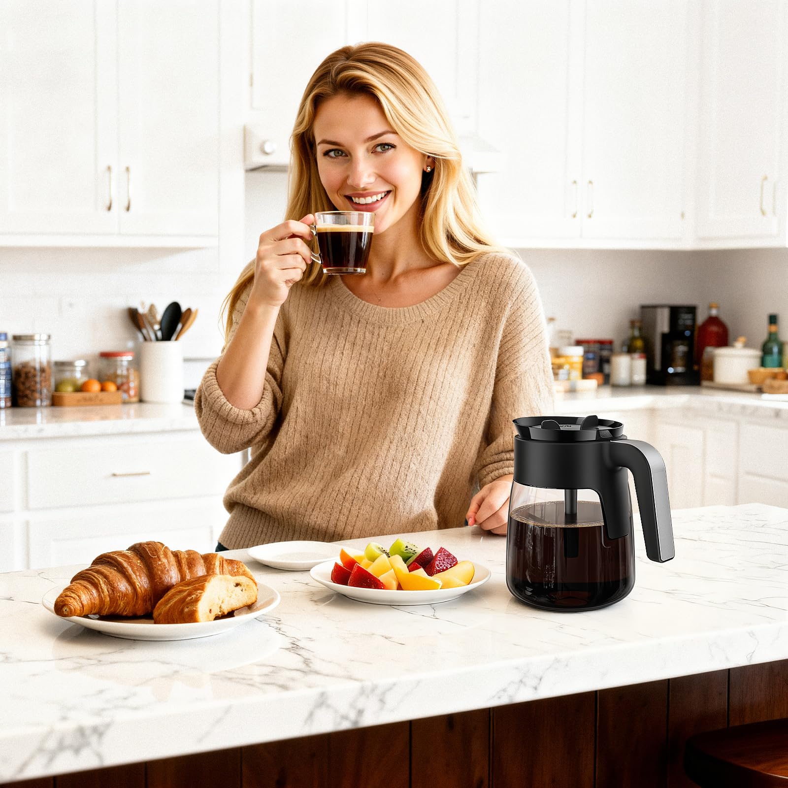 12 Cup Coffee Pot Replacement Compatible with Ninja Coffee Maker CFP101 CFP201 CFP301 CFN601 CFP307 CFN602 CM400 CM401 CF090, Glass Carafe for Ninja with Brew-Through Lid, BPA Free, Dishwasher Safe