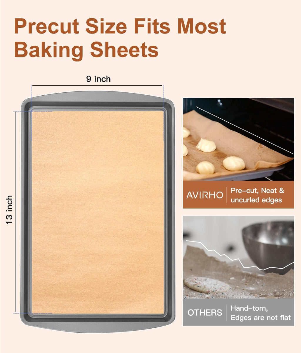 Parchment Paper Baking Sheets - 9x13IN Non-Stick Precut Sheets for Baking & Grilling | 120 Unbleached Sheets