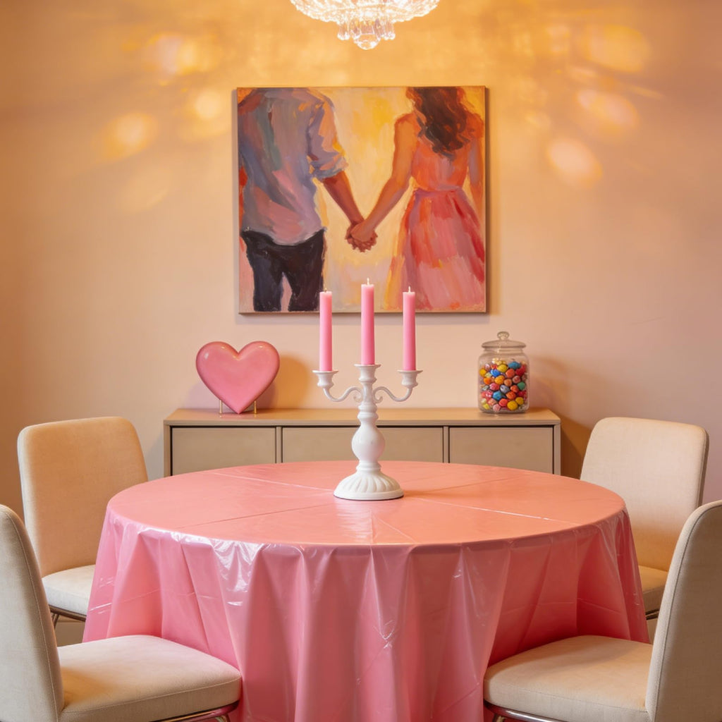 CIEOVO 12 Pcs Valentine's Day Plastic Tablecloths, Disposable Round Red Pink Table Cover 84 Inch Waterproof Table Covers for Valentine's Day Family Wedding Birthday Bridal Shower Party Decorations
