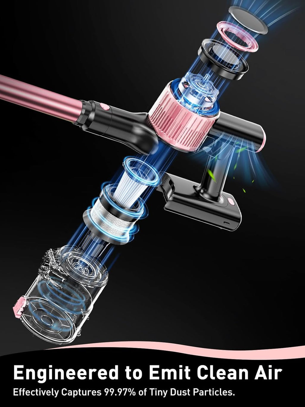VICEASE Cordless Vacuum Cleaner - 8-in-1 Powerful Suction for Home | Lightweight, LED Display, 45 Min Battery, Pink
