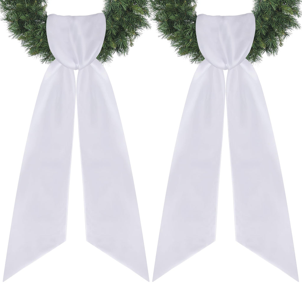 RunNico 4.5" W x 56.3" L White Wreath Sash for Front Door, 2 Pack White Sash, Plain Embroidered Wreath Accessories for Easter Weddings Farmhouses Christmas DIY Halloween Party Yard Wall Doorway Decor