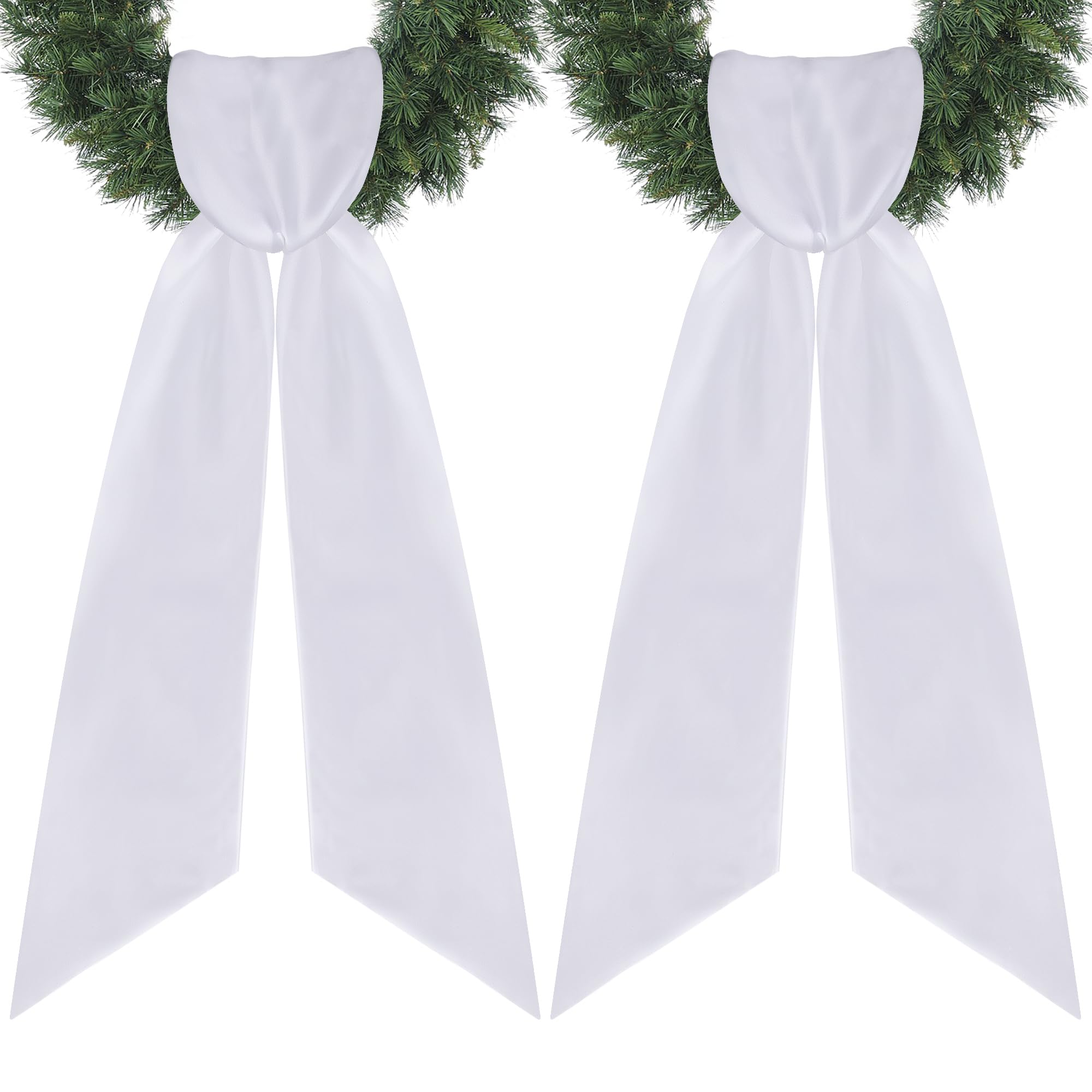 RunNico 4.5" W x 56.3" L White Wreath Sash for Front Door, 2 Pack White Sash, Plain Embroidered Wreath Accessories for Easter Weddings Farmhouses Christmas DIY Halloween Party Yard Wall Doorway Decor