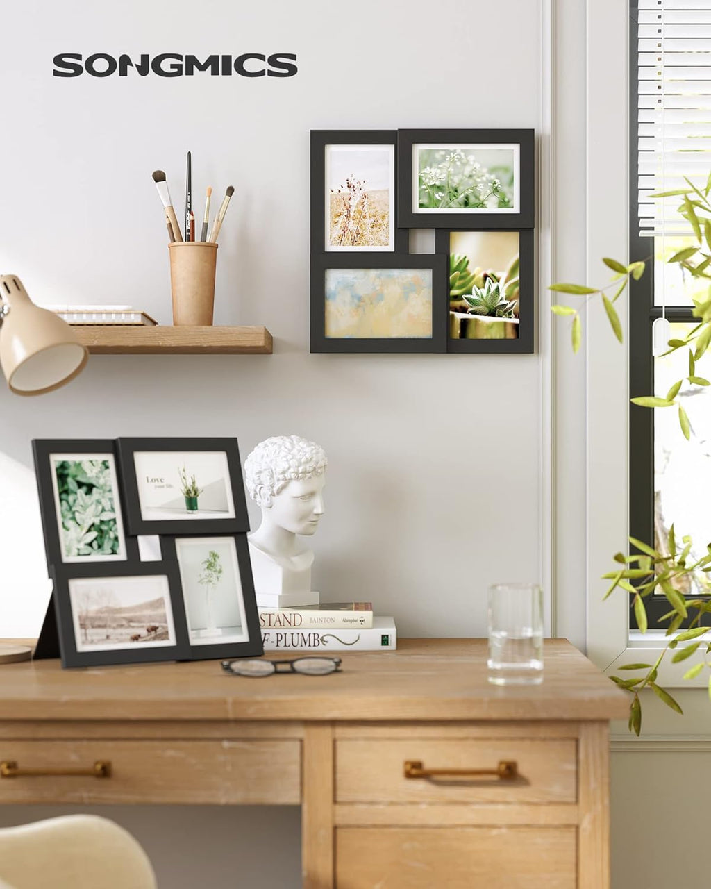 SONGMICS Collage Picture Frames - Set of 4, 4x6 Multi-Photo Wall Decor in Ink Black | Stylish Gallery Display