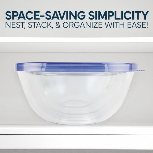 Cook With Color 12-Piece Glass Mixing Bowl Set - Borosilicate Nesting Bowls with Lids for Cooking & Baking, Blue