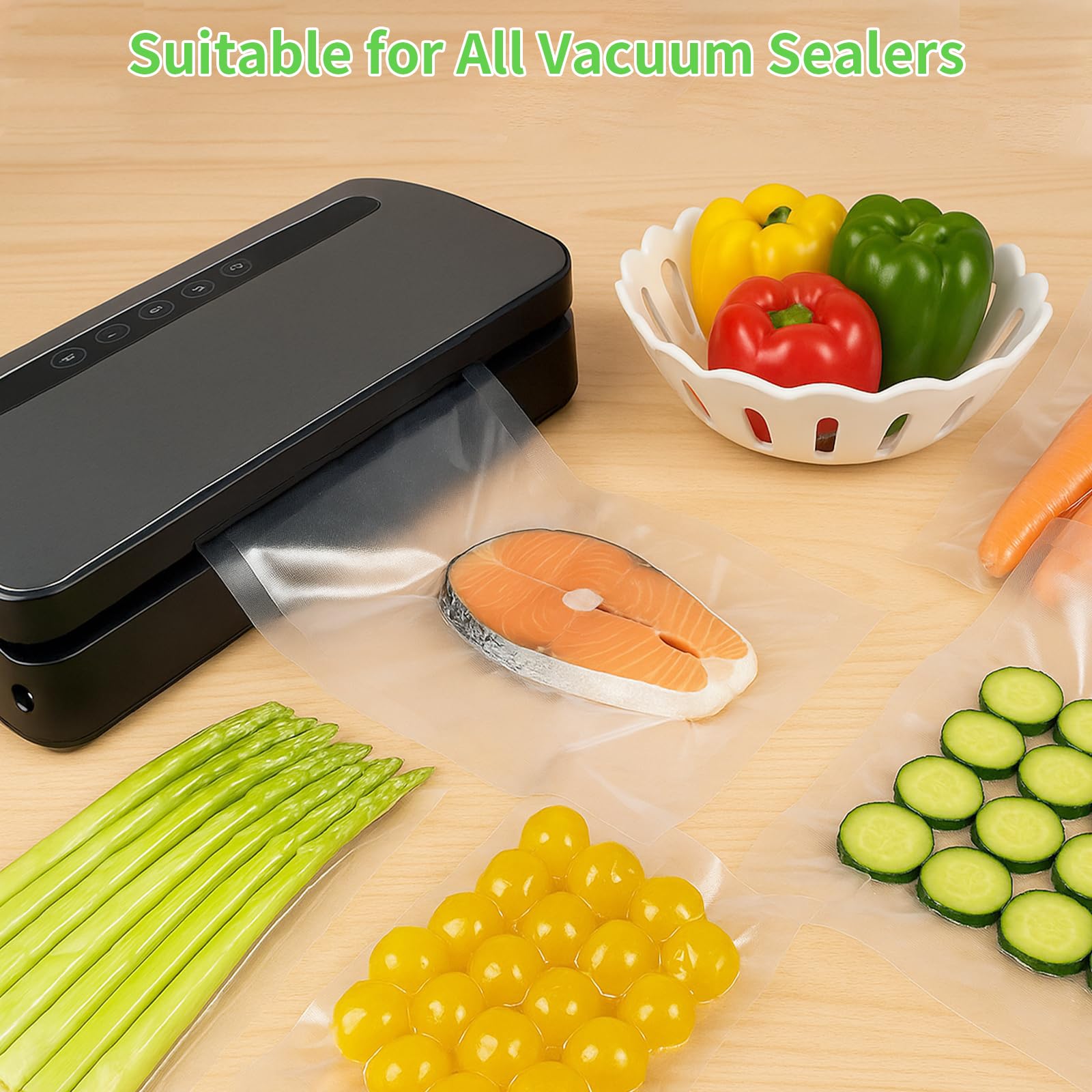 MakMeFre 200 Plus Gallon Size 12" x 16" Vacuum Sealer Bags with BPA Free and Heavy Duty,Great for Food Storage Vaccume Sealer PreCut Bag