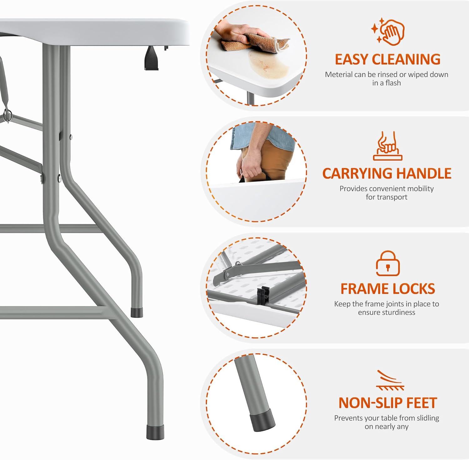 Skiennix Folding Table - 6FT Heavy Duty Waterproof Design | Portable & Foldable with Handle, 350 LBS Capacity