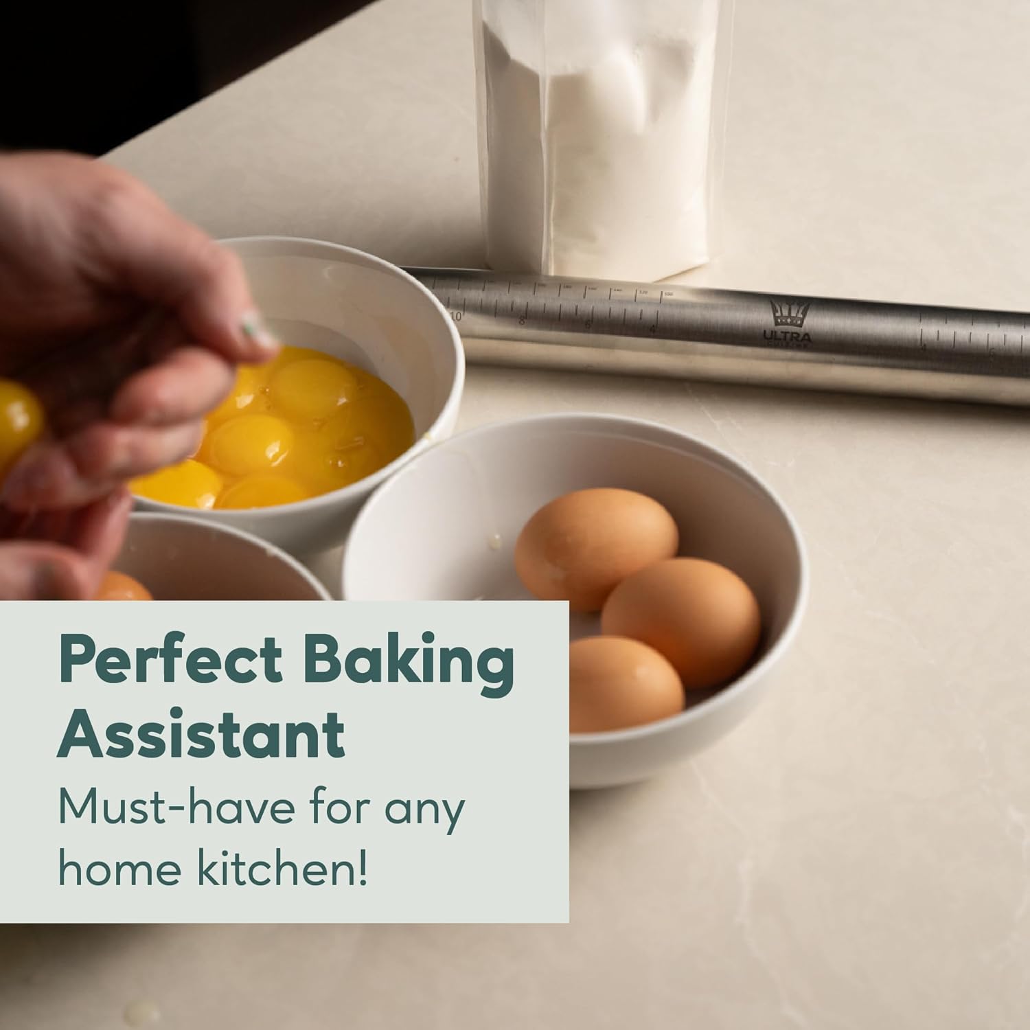 Ultra Cuisine French Rolling Pin - Tapered Stainless Steel Design for Baking, Dishwasher-Safe, 16-Inch