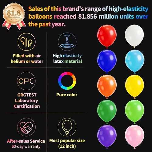 KUULBELA Rainbow Balloons - 110 Pack 12 Inch Assorted Helium Latex Balloons for Birthday & Wedding Parties