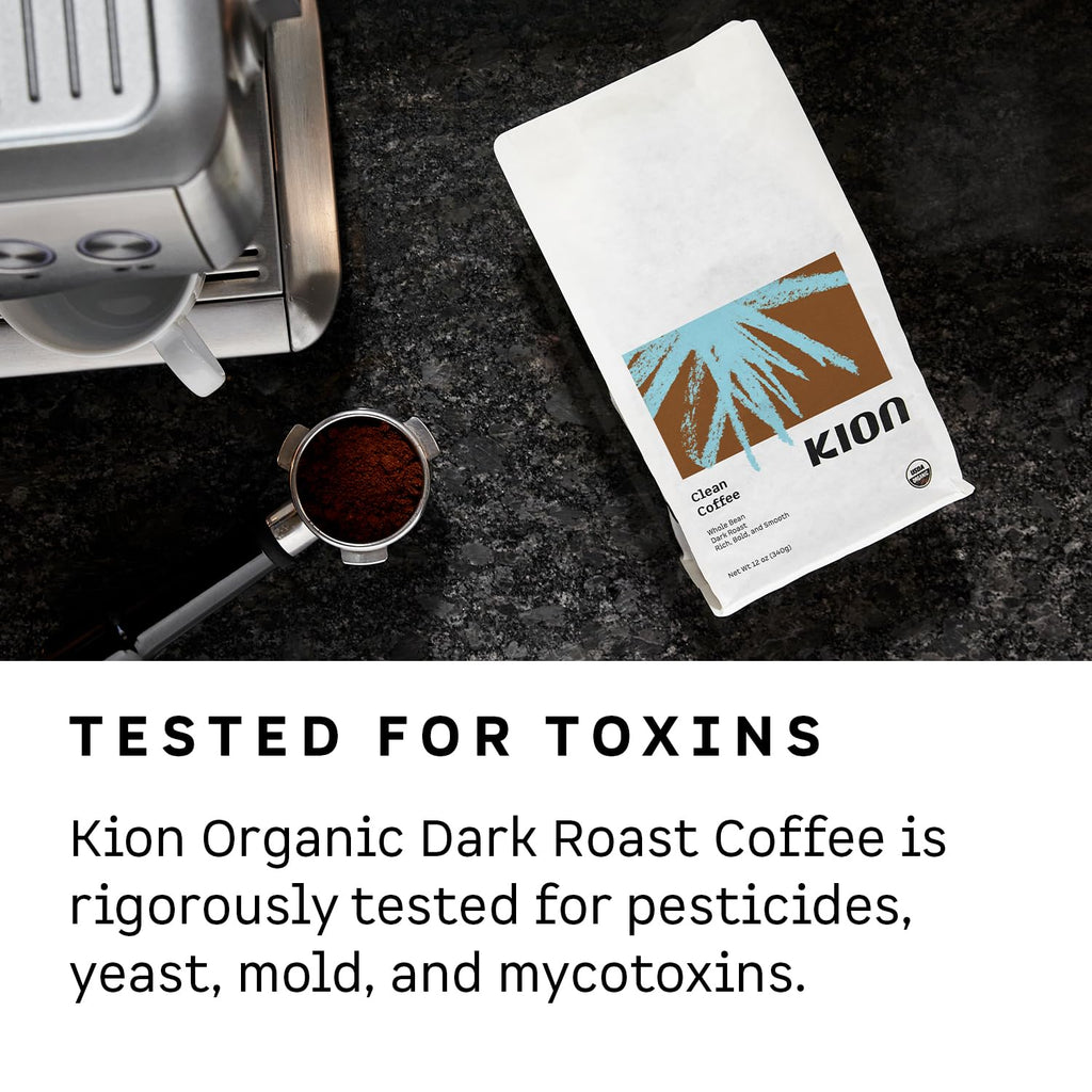 Kion Organic Coffee | Tested for Toxins | Roasted to Maximize Health and Taste | Whole Bean Dark Roast 12 Oz (3 Pack)