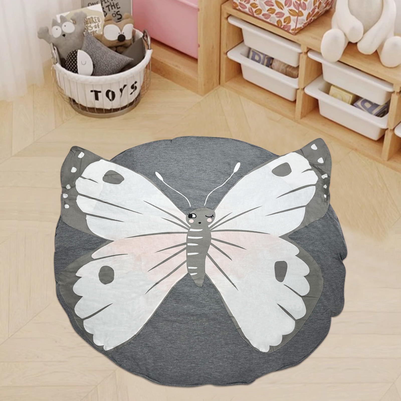 ABREEZE Butterfly Baby Round Play Pad Crawling Mat Blanket Tummy Time Mat Rug for Kids Children Toddlers Bedroom