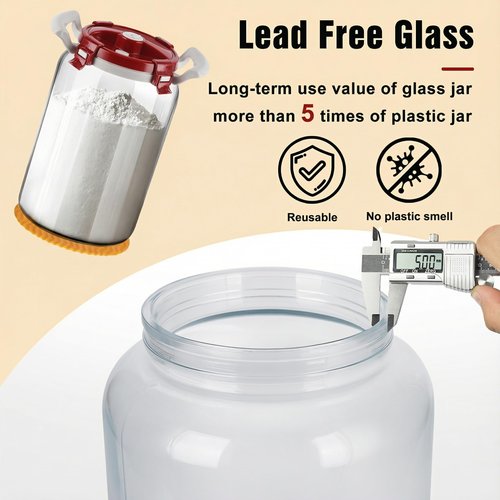 LIFEHIM Premium 2.6 Gallon Glass Flour Storage Container with Airtight Lid - Large 13 lb Capacity, BPA-Free Canister for Flour, Sugar, Rice & Pantry Organization