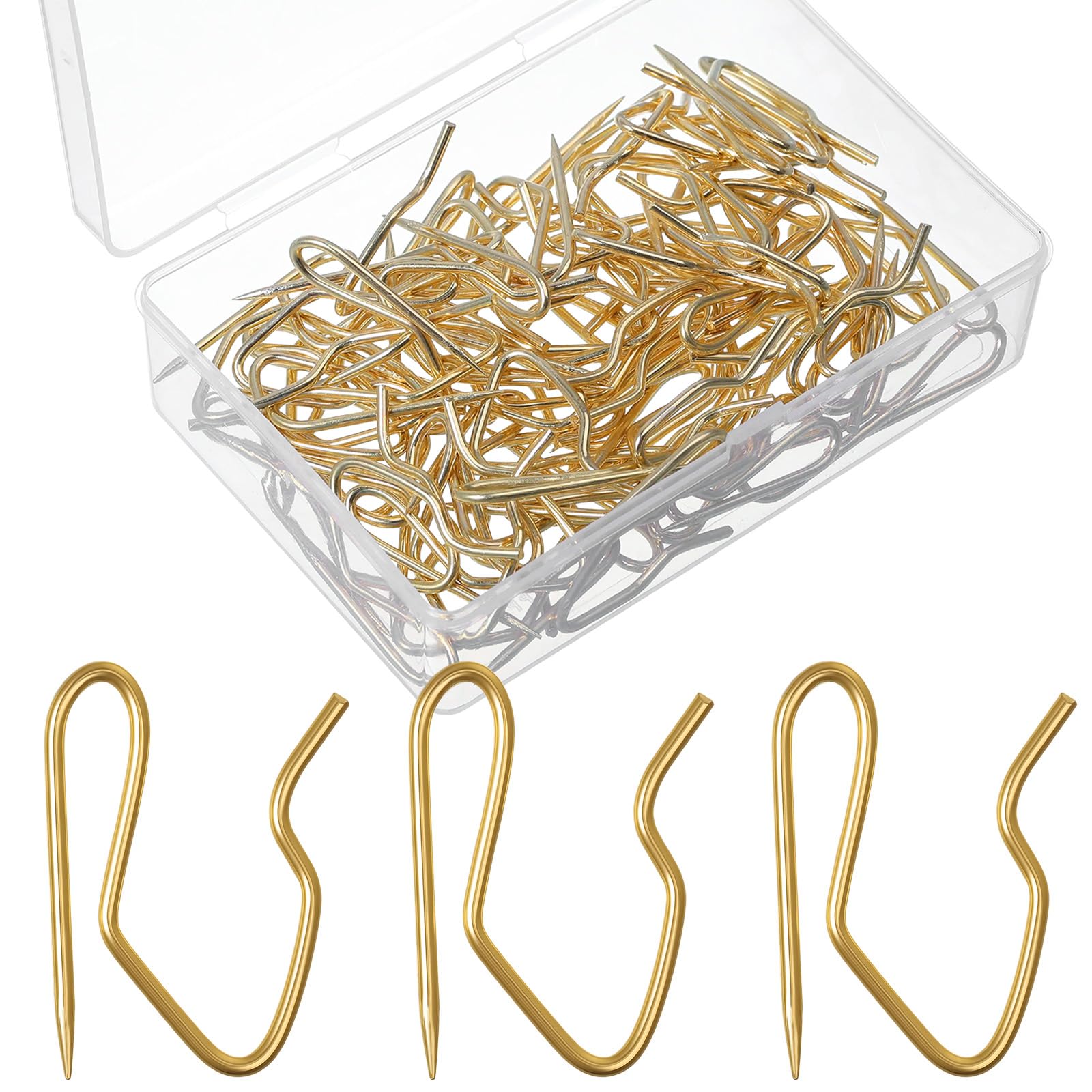 Outus 58 Pack Metal Curtain Hooks Pin On Drapery Hooks 1.2 x 1 Inch for Window,Door,Shower Curtain(Gold)