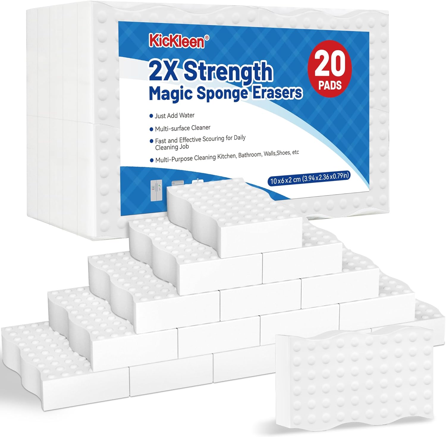 Skiennix Magic Cleaning Sponges - 2X Density Melamine Erasers for Home & Kitchen | 20 Pack