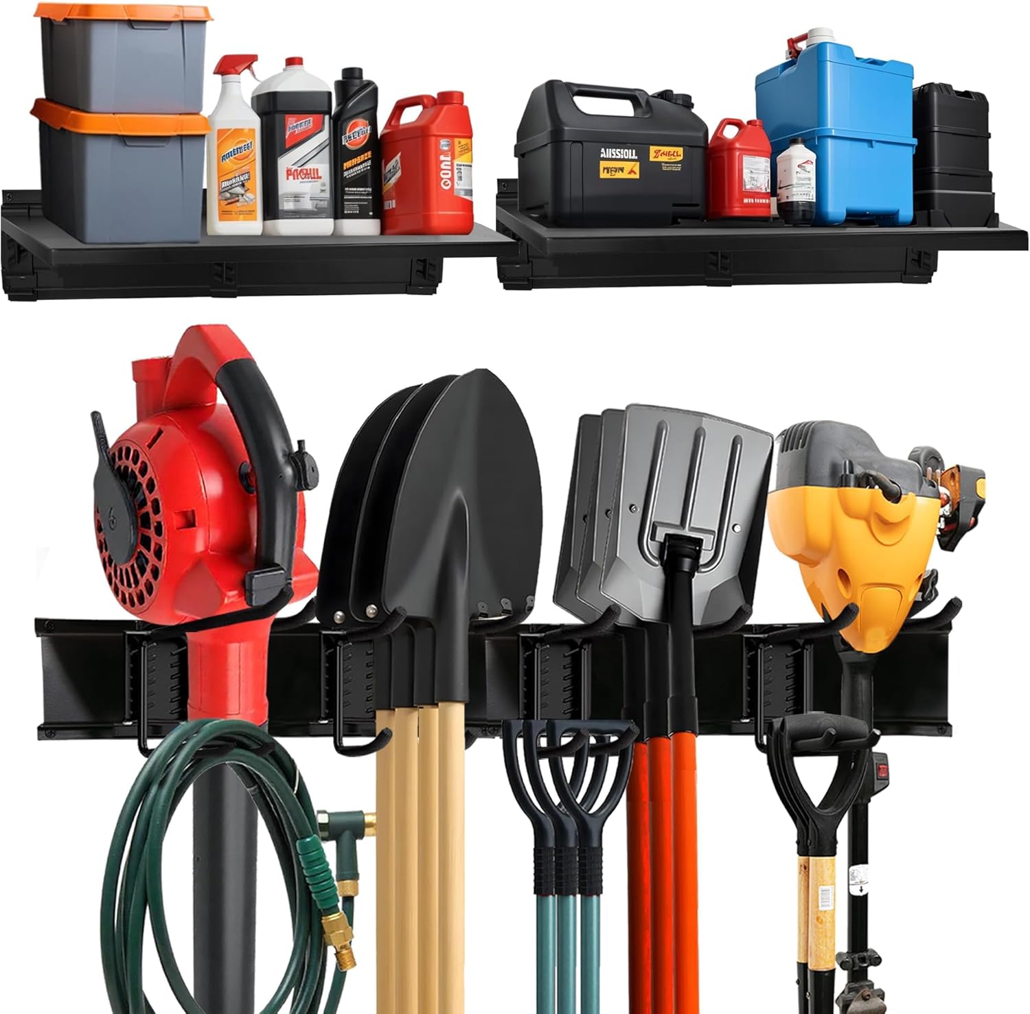 TIDYME Heavy-Duty Garage Wall Storage System - Wall-Mounted Tool Organizer Rack with 12-Piece Kit & Double-Layered Hooks