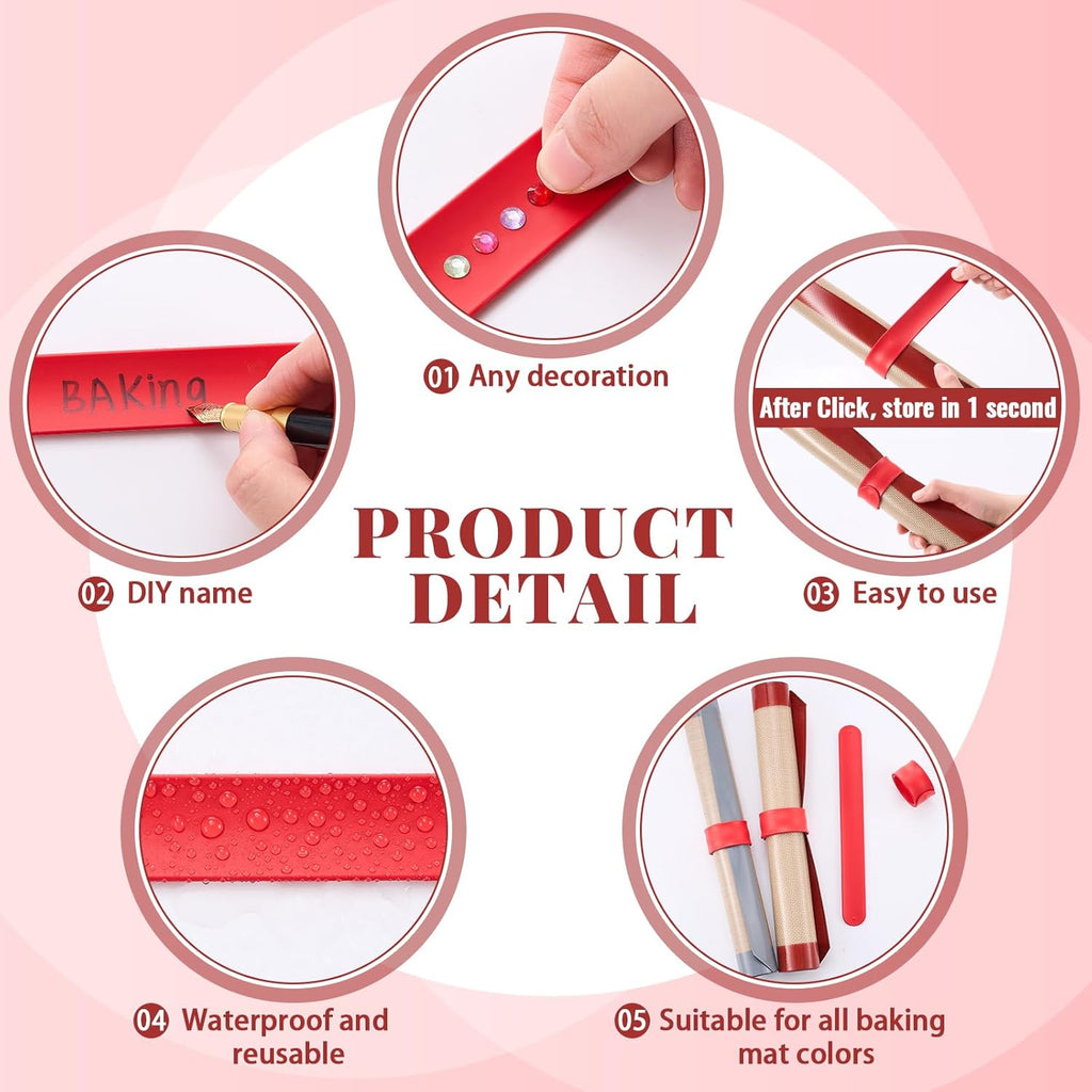 Teenyyou Silicone Storage Bands - 4 Pcs for Baking Mats & Wrapping Paper | Perfect for Christmas Organization