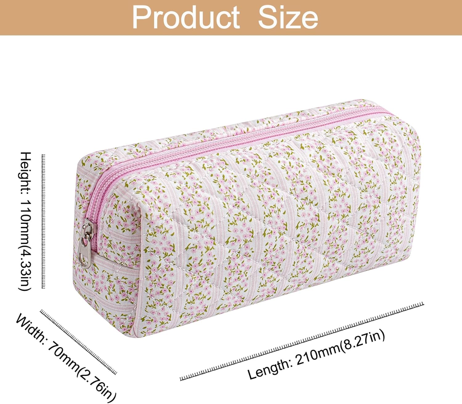 Skiennix Cute Floral Makeup Brush Bag - Quilted Travel Organizer Case | Pink Floral Design