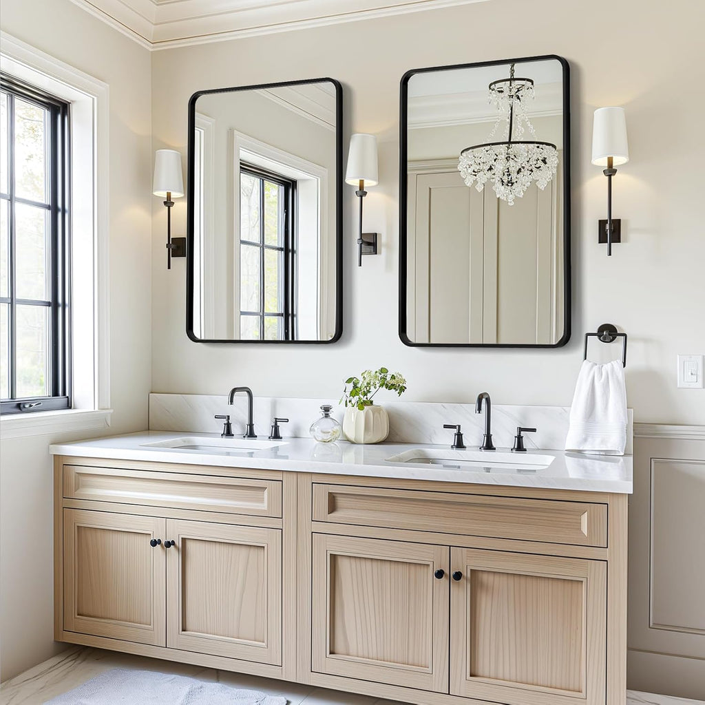 USHOWER 2-Pack Black Bathroom Mirrors - Modern Farmhouse Design, 24 x 36 Inch, Wall Mounted