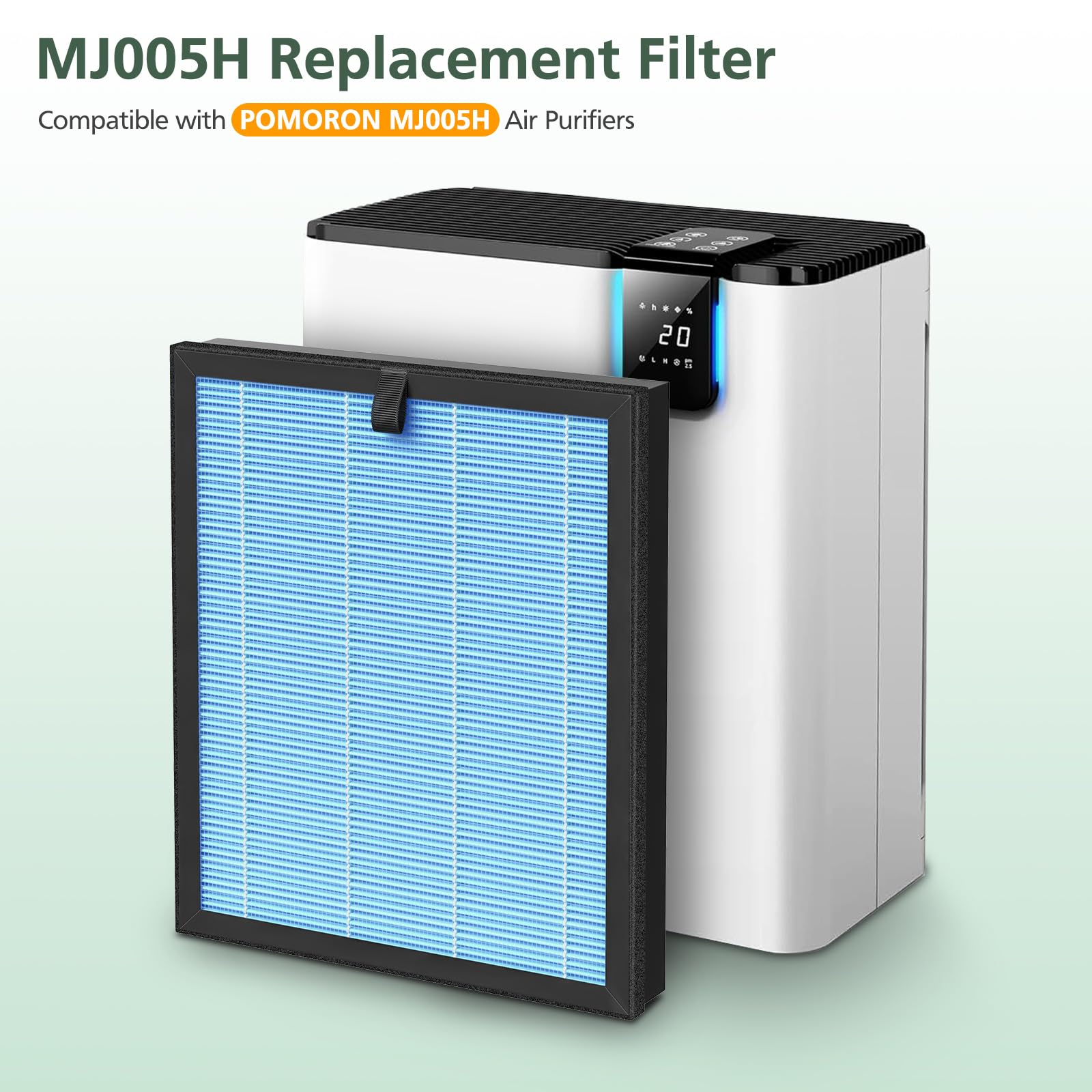 OFFICIAL MJ005H Replacement Filter for POMORON MJ005H Air Purifiers, HEPA Air Filter, 4-Stage Filtration, Activated Carbon Multi-Layer Filter for Dust Smoke Pet Dander Pollen, 2 Pack