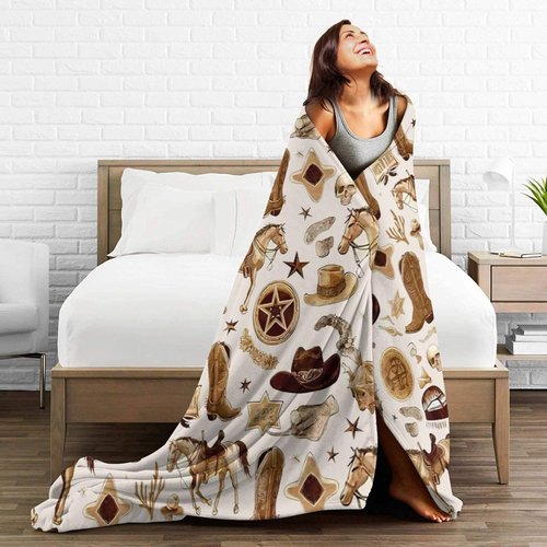 Western Blanket Soft Cozy Southwestern Flannel Throw Blanket Cowboy Decor Warm Lightweight Fleece Plush Bedding Stuff Blanket Gifts for Lover Kids Girls Boys Women Adults Bed Travel 40"x50"