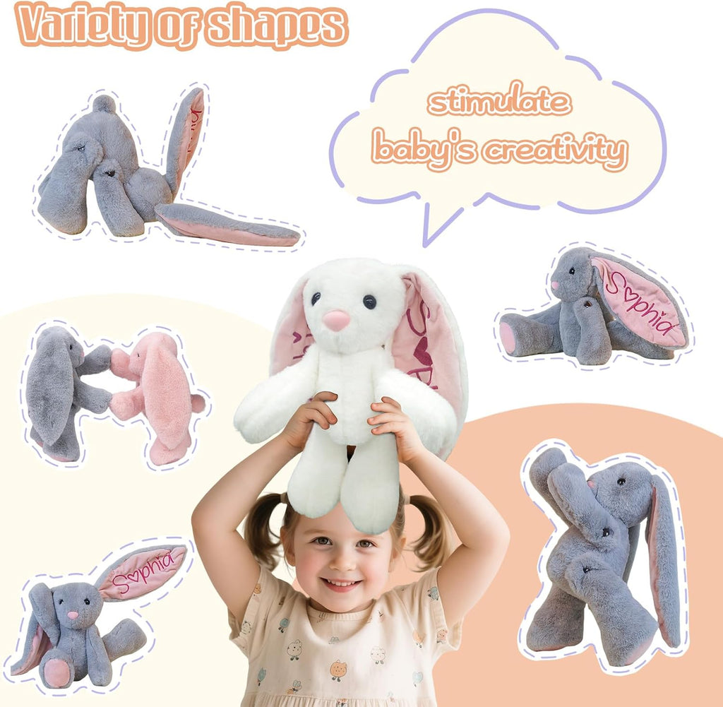 Skiennix Personalized Bunny Plush - Custom Embroidered Stuffed Animal for Babies | Perfect Gift for Toddlers
