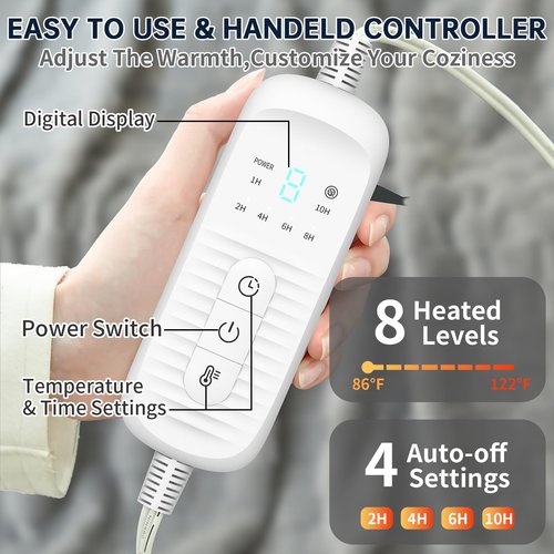 Electric Heated Blanket Throw - 50"x60" Heating Blanket Throw House Warming Gifts New Home, Ultra Soft Warm Flannel Sherpa Fast Heat,8 Heat Level 10 Hours Auto-Off ETL Certified
