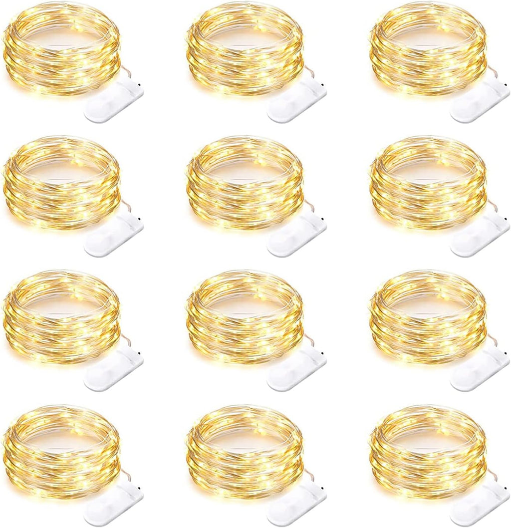 Yiaht 12 Pack Fairy Lights - Battery Operated 20 LED Waterproof String Lights | 7 Feet Silver Wire for Bedroom, Party & Wedding Decor