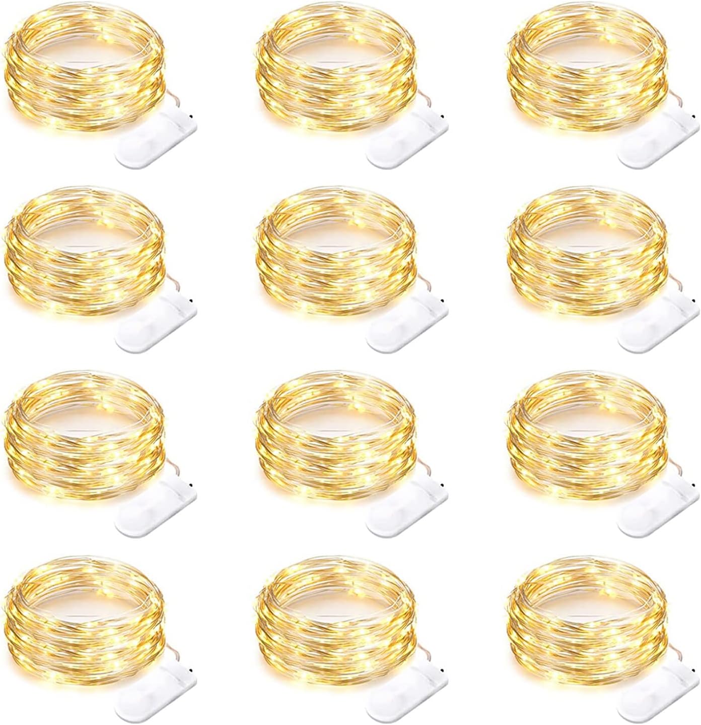 Yiaht 12 Pack Fairy Lights - Battery Operated 20 LED Waterproof String Lights | 7 Feet Silver Wire for Bedroom, Party & Wedding Decor