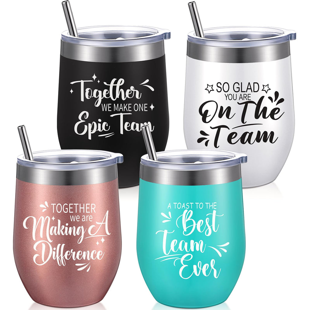 Sieral Team Gifts for Employees Thank You Tumbler Bulk Employee Christmas Appreciation Gifts for Coworkers Office Staff 12 oz Stainless Steel Tumbler with Lid and Straw(Novel Style,24 Pcs)