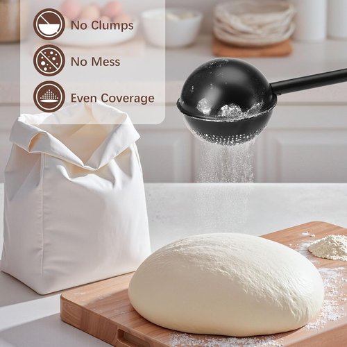 HULISEN Flour Duster - One-Handed 304 Stainless Steel Baking Shaker | Perfect for Powdered Sugar & Flour, Black