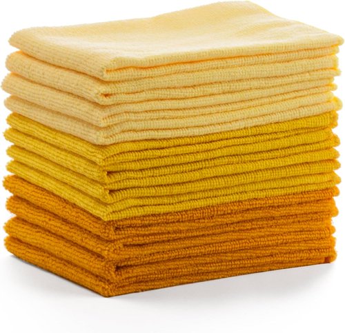 BINO Microfiber Cleaning Towels Set - Ultra Absorbent Yellow Ombre - 15x15 Inches | 12 Pack