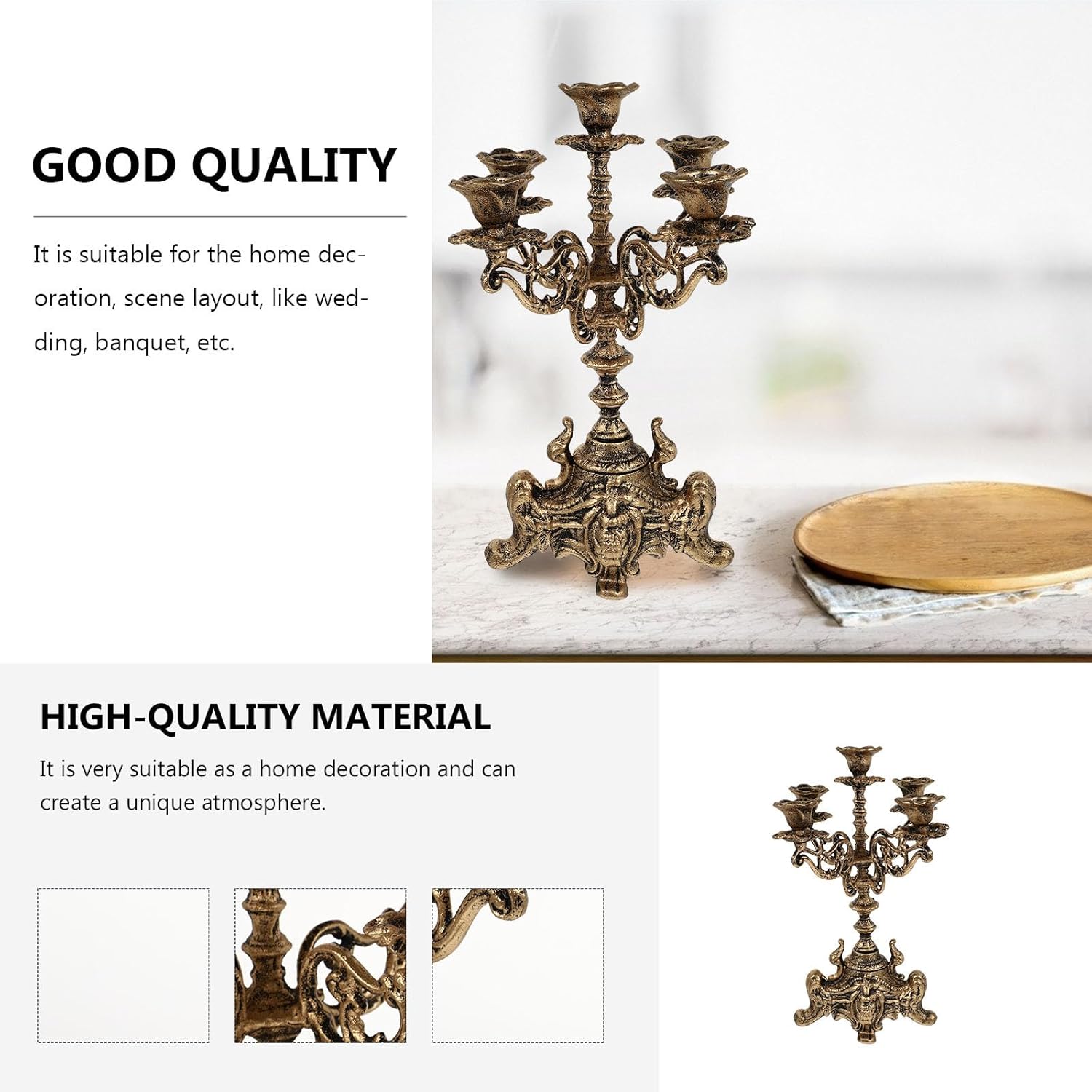 Regine Switzerland 5-Arms Metal Candle Holder - Elegant Centerpiece for Weddings & Holidays | 12 Inch