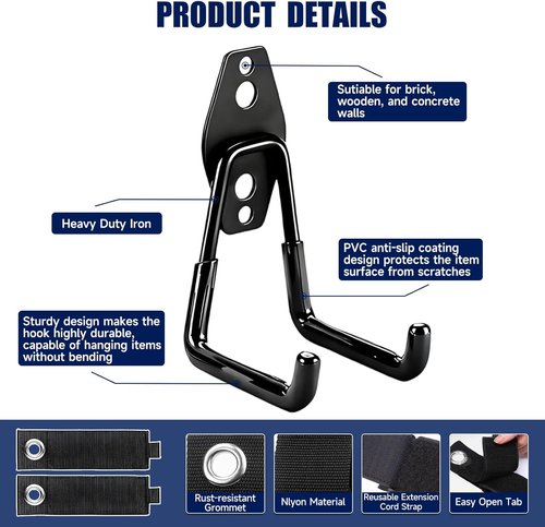 Heavy Duty Garage Hooks - 12 Pack Iron Storage Hangers with Anti-Slip Coating for Tools, Bikes & More
